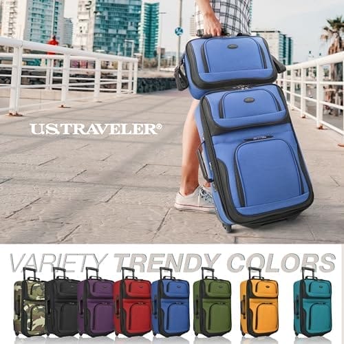 U.S. Traveler Rio Lightweight Carry-On Suitcase 20" Softside Expandable Design, Durable, Business and Travel, Blue, Set - Image 2