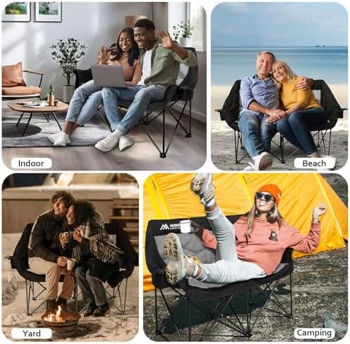 2 Person Camping Chair Oversized Loveseat Camping Chair Double Camping Chairs for Adults Heavy Duty Camping Couch Black Outdoor Folding Chair Portable Patio Lawn Chair - Image 7