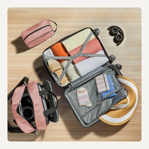 Amazon Basics 3-Piece Luggage Set, Including Carry-On Luggage (22" Expandable Hardside Suitcase With 8 Spinner Wheels), 15" Tote Bag, and 10" Compact Travel Bag, Rose Gold - Image 4
