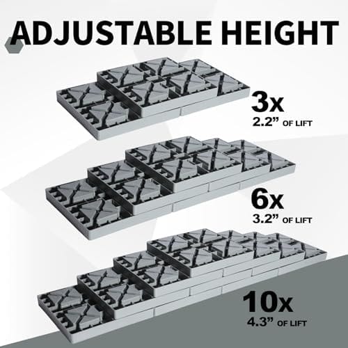 Camper/RV Leveling Blocks,10 Packs Suitable for Dual Wheels，Interlocking and Anti-Slip Design with Carrying Bag，Heavy-Duty for Camper Travel Trailer，Grey - Image 3