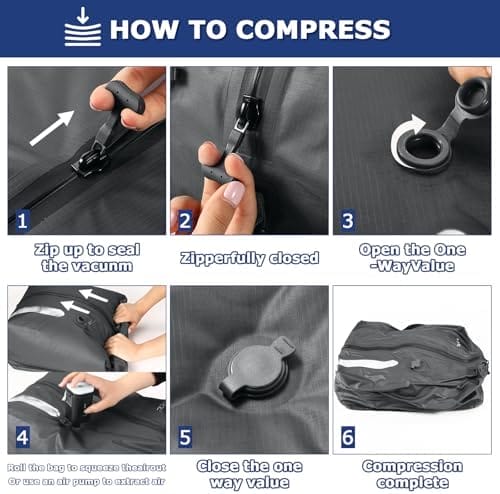 TPU Vacuum Bag for Travel, 70D Nylon Reusable Compression Bag with IP67 Waterproof Zipper, Compression Packing Cubes for Clothing(Gray-2 PCS + PUMP) - Image 9