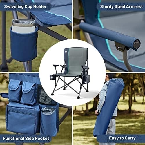 TIMBER RIDGE Oversized Folding Camping Chair High Back Heavy Duty for Adults Support up to 500lbs with Cup Holder, Side Pocket Cooler Bag - Image 9