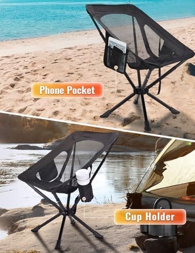Portable Chairs for Adults Foldable, Fast Setup, Lightweight & Small Folding Chair with Cup Holder, Side Pocket and Carry Bag - Support 350 LBS - Image 5