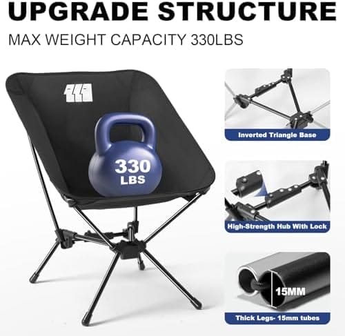 Lightweight Camping Chair, Portable Camping Chair with Carry Bag for Adults, Low Back Folding Compact Outdoor Chair for Backpacking, Hiking, Beach Garden, Picnic, and Travel (Black) - Image 4