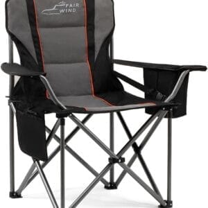 FAIR WIND Oversized Fully Padded Camping Chair with Lumbar Support, Heavy Duty Quad Fold Chair with Cooler Bag, Support 450 LBS, Black