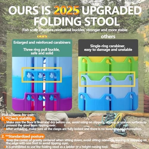 2025 Collapsible Stool Chair, Max 660lb Upgraded Folding Stool, Lightweight, Sturdy, Adjustable, Portable, Foldable Seat Stools for Outdoor Camping Fishing Hiking BBQ - Image 3