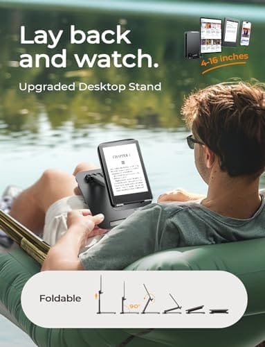 LISEN Tablet Stand for iPad Stand Holder Desk, Foldable Home Office Desk Accessories Travel for iPad Holder Dorm College Essentials Portable Monitor Stand Fits Tabs Kindle iPhone 4-15.9" Black - Image 5