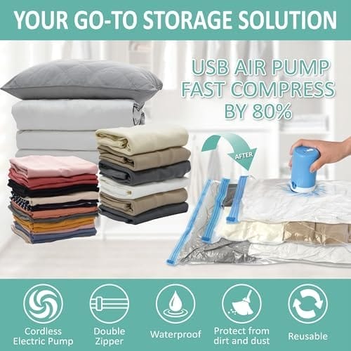 Travel Vacuum Bags with Electric Pump, 8 Pack Vacuum Travel Bags for Luggage and Suitcase, Vacuum Seal Space Saver Compression for Clothes Clothing - Image 2