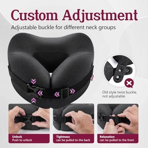 Travel Pillow Vac Compressed Memory Foam Neck Pillow Airplane,Soft and Compatible,Neck Support,Washable,Airplanes Travel Essentials Accessories for Office,Flight,Cars Breaks Sleeping(Black) - Image 4