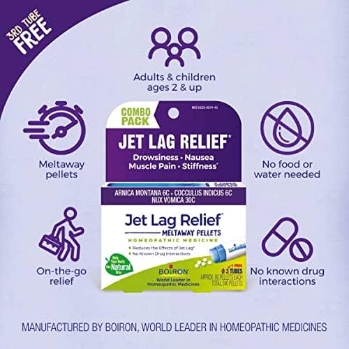 Boiron Jet Lag Relief Kit - Travel Essential for Relief from Nausea, Stiffness, Muscle Pain, and Drowsiness from Long Flights - 3 Count (240 Pellets) - Image 3