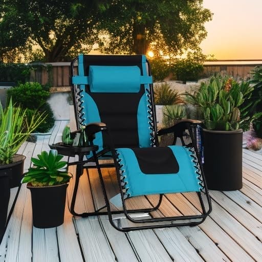 PHI VILLA XXL Oversized Padded Zero Gravity Chair, Foldable Patio Recliner, 30" Wide Seat Anti Gravity Lounger with Cup Holder, Support 400 LBS (Aqua) - Image 6