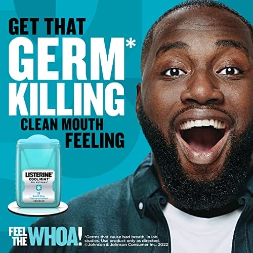 Listerine Cool Mint PocketPaks Portable Breath Strips for Bad Breath, Fresh Breath Strips Dissolve Instantly to Kill 99% of Bad Breath Germs* On-The-Go, Cool Mint, 24-Strip Pack, 3 Pack - Image 2