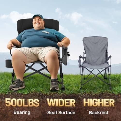 EVER ADVANCED Oversized Folding Camping Chair for Adults with Adjustable Lumbar Support, Heavy Duty Chair with Side Pockets, Portable Collapsible Quad Chair for Outside - Image 3