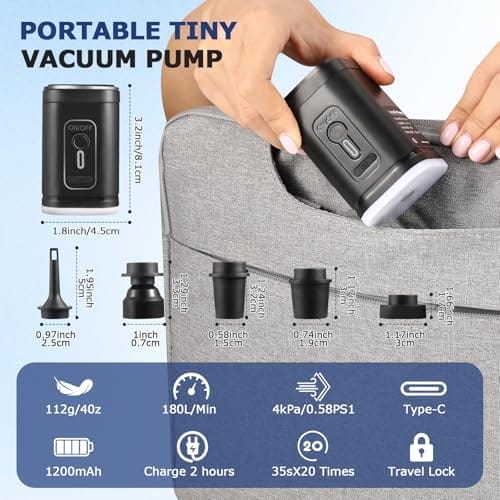 TPU Vacuum Bag for Travel, 70D Nylon Reusable Compression Bag with IP67 Waterproof Zipper, Compression Packing Cubes for Clothing(Gray-2 PCS + PUMP) - Image 5