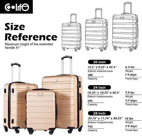 Coolife Luggage 3 Piece Set Suitcase Spinner Hardshell Lightweight TSA Lock - Image 7