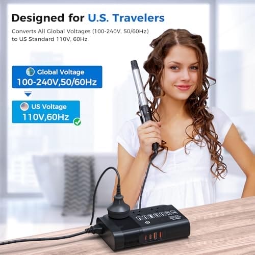 500W Pure Sine Wave Voltage Converter US to Europe, AI 220V to 110V Converter 50Hz to 60Hz Transformer for European Travel, Power Converter Adapter Combo USB-C for CPAP Hair Straightener Laptop Phone - Image 6