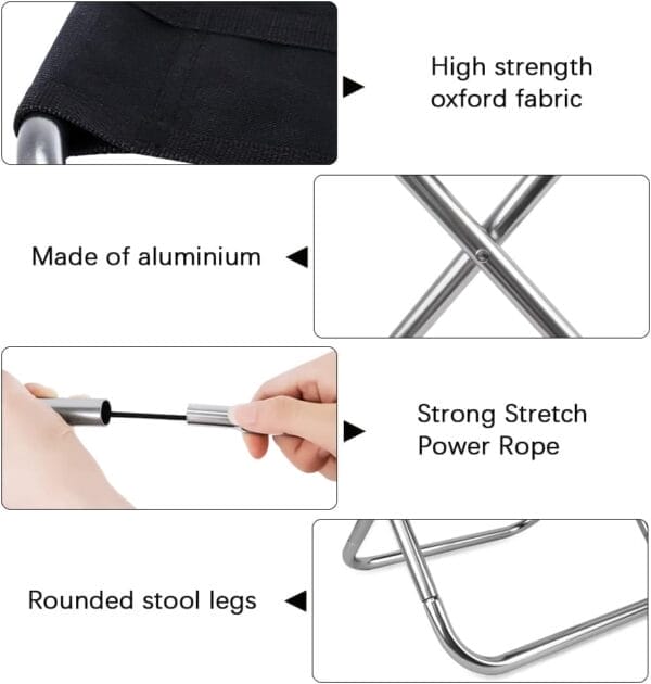 2Sets Portable Mini Folding Camping Stool, Lightweight Camp Chair for Fishing Hiking, Compact Collapsible Travel Footstool for Outdoor, Beach, Backyard, Lawn,Picnic with Carry Bag,10.35" x 8.86" - Image 6