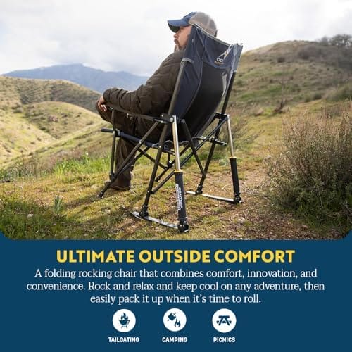 GCI OUTDOOR Roadtrip Rocker Camping Chair | Portable, Folding Rocking Chair with Solid, Durable Armrests, Drink Holder & Comfortable Extended Backrest — Hunter Green - Image 3