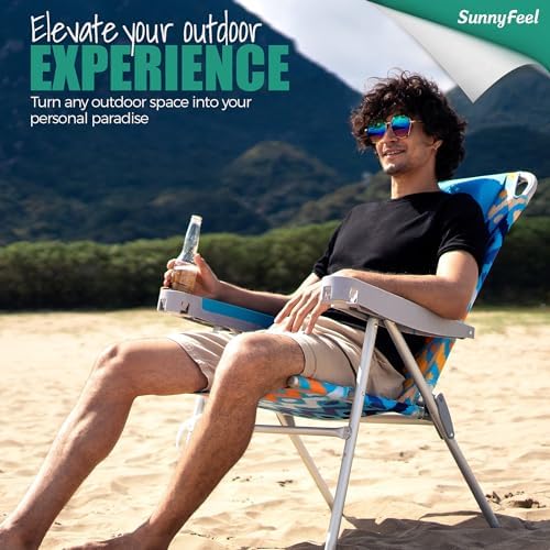 SUNNYFEEL Tall Folding Beach Chair Lightweight, Portable Sand Chair for Adults Heavy Duty 500 LBS with Cup Holders, Foldable High Camping Lawn Chairs for Camp/Outdoor/Picnic/Concert/Sports - Image 4