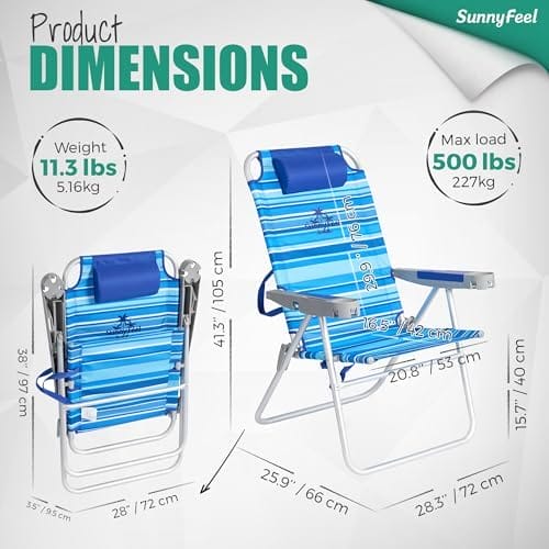 SUNNYFEEL Tall Folding Beach Chair Lightweight, Portable Sand Chair for Adults Heavy Duty 500 LBS with Cup Holders, Foldable High Camping Lawn Chairs for Camp/Outdoor/Picnic/Concert/Sports - Image 3
