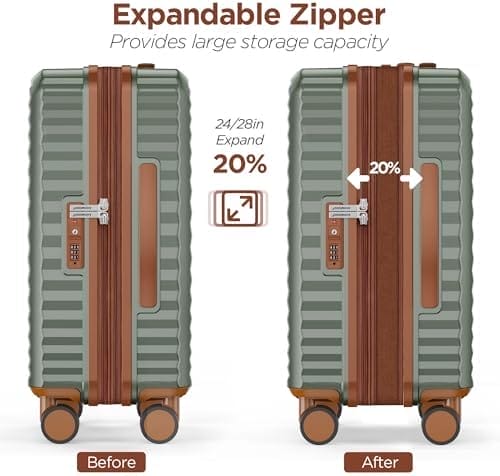 SHOWKOO Luggage Sets 3 Piece Hardside Expandable Suitcase with Double Spinner Wheels Tsa Lock Green (20in/24in/28in) - Image 6