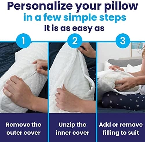 Sidney Sleep Set of 2 Mini Travel Size Neck Pillows - Knee Pillow - Back Lumbar Support - Curved Bed Pillow - 14 x 19 Inches - Adjustable Loft - Carry Backpack Included (White 2 Pack Mini) - Image 5