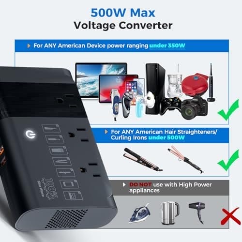 500W Pure Sine Wave Voltage Converter US to Europe, AI 220V to 110V Converter 50Hz to 60Hz Transformer for European Travel, Power Converter Adapter Combo USB-C for CPAP Hair Straightener Laptop Phone - Image 4