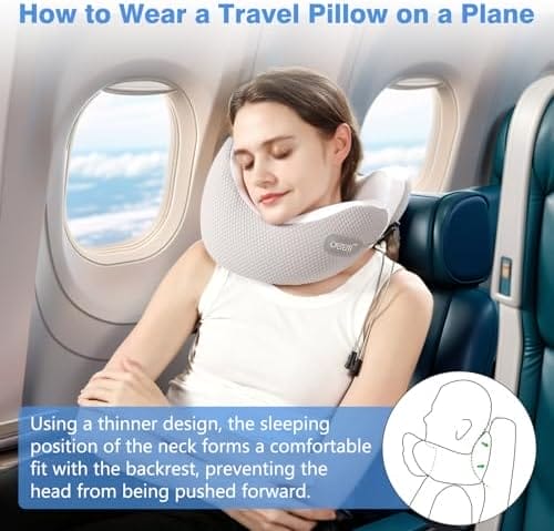 Neck Pillow Airplane, 2025 Upgraded Memory Foam Travel Pillow, Travel Essentials with 3D Eye Masks, Earplugs and Portable Drawstring Bag, Airplane Pillow for Travel, Home, Office, and Gaming - Image 4