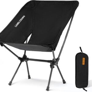 CAMEL CROWN Portable Camping Chair Folding Compact Lawn Lightweight Backpacking Chair with Carry Bag for Outdoor Hiking Beach Travel Picnic Festival Black