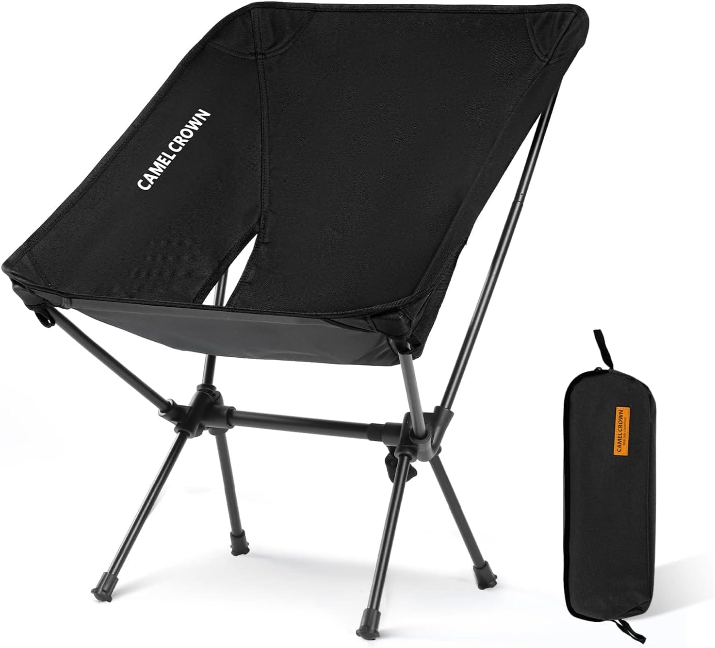 CAMEL CROWN Portable Camping Chair Folding Compact Lawn Lightweight Backpacking Chair with Carry Bag for Outdoor Hiking Beach Travel Picnic Festival Black
