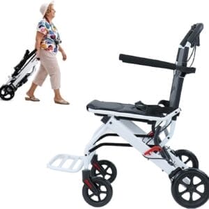 Folding Transport Wheelchair, Lightweight Portable Travel Wheel Chair for Adults, Ergonomic with Adjustable Safety Strap, Carbon Steel Frame, PU Wheels for Smooth Rid for The Elderly
