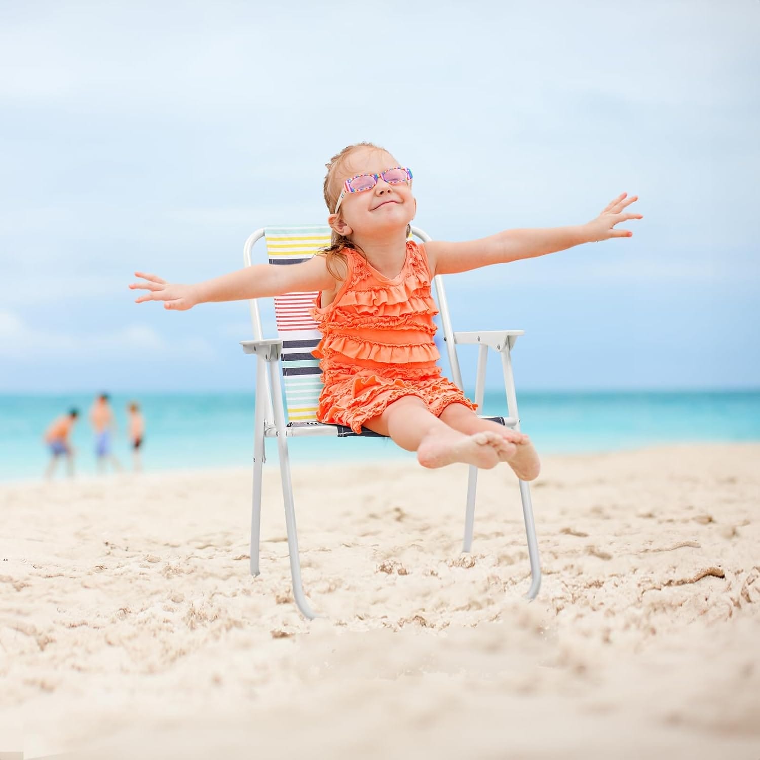 Outvita Lightweight Folding Beach Chair, Portable Arm Chair with High Strength Cleanable Fabric for Sand Camping Lawn Concert Travel Festival Blue,Heavy Duty Supports 220lbs - Image 2