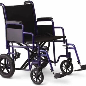 Medline Heavy Duty Transport Chair supports up to 500 lbs., Bariatric Transport Wheelchair, 22" x 18" seat, Blue Frame