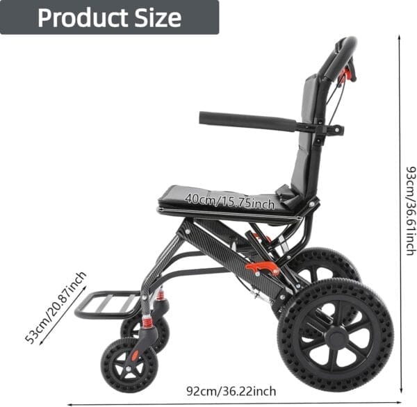 Portable Folding Lightweight Wheelchairs for Traveling Transport Chair Wheel Chair for Adults Light Weight Wheelchairs Foldable for Senior Travel Wheelchair Narrow Wheelchair for Small Spaces - Image 7