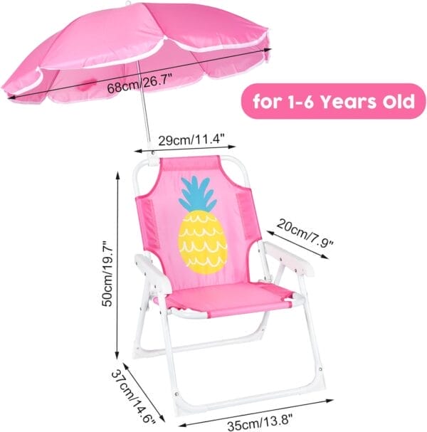 PLULON Kids Beach Chair with Umbrella - Folding Lawn & Camping Chair with Summer Shade for Beach, Pool, Travel & Outdoor (for 1-5 Years Old) - Image 3