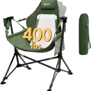 PORTAL Hammock Camping Chair, Portable Outdoor Swinging Chairs, Rocking Chair for Adults with Adjustable Back and Height for Lawn, Backyard, Patio, Supports 400 lbs, Breathable Mesh High Back, Green