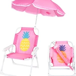 PLULON Kids Beach Chair with Umbrella - Folding Lawn & Camping Chair with Summer Shade for Beach, Pool, Travel & Outdoor (for 1-5 Years Old)