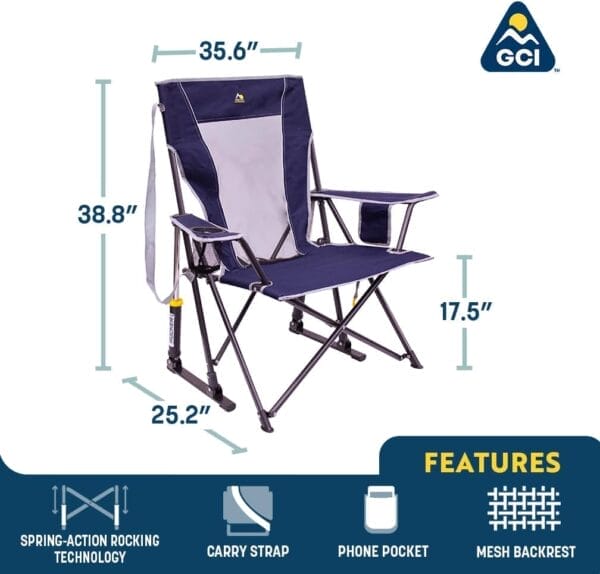 GCI Outdoor Comfort Pro Rocker Collapsible Rocking Chair & Outdoor Camping Chair, Indigo Blue - Image 2