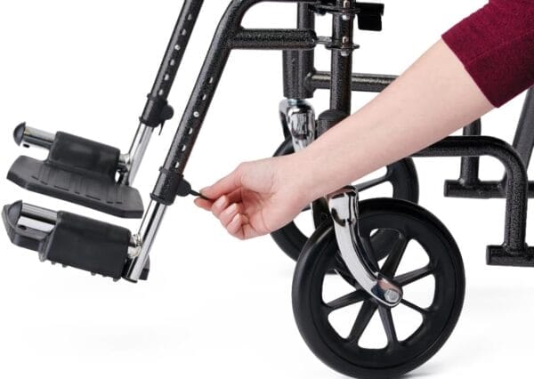 Black Hammertone Transport Chair, 19inch Seat, 300lbs Weight Capacity, Lightweight - Image 7