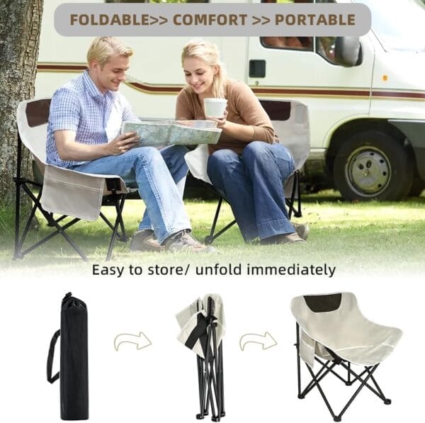 Folding Camping Chair Set of 3,Lightweight Camp Chairs with Table,Large Lawn Chair Portable for Adults Hiking,Fishing,Beach,Picnic,Patio,Travel,Carry Bag(L) - Image 5