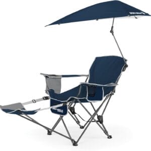 Sport-Brella Reclining Beach Chair (Midnight Blue) - 3-Position Adjustability, Detachable Footrest - 3-Way Swiveling UPF 50+ Umbrella - Insulated Drink Pocket, Cup Holder, Zippered Storage & Carry Bag