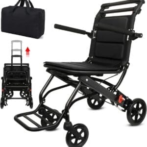 World's Lightest (Only 15lbs) Transport Wheelchairs with Telescopic Handle, Folding Transport Wheelchairs for Adults and Seniors Support 220lbs