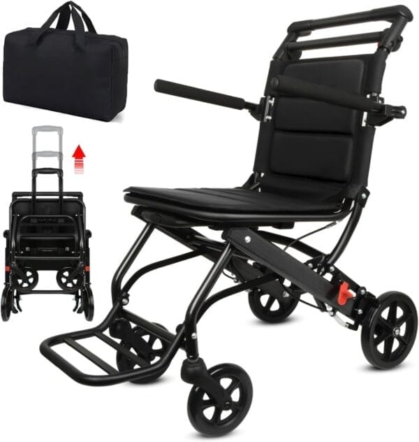 World's Lightest (Only 15lbs) Transport Wheelchairs with Telescopic Handle, Folding Transport Wheelchairs for Adults and Seniors Support 220lbs