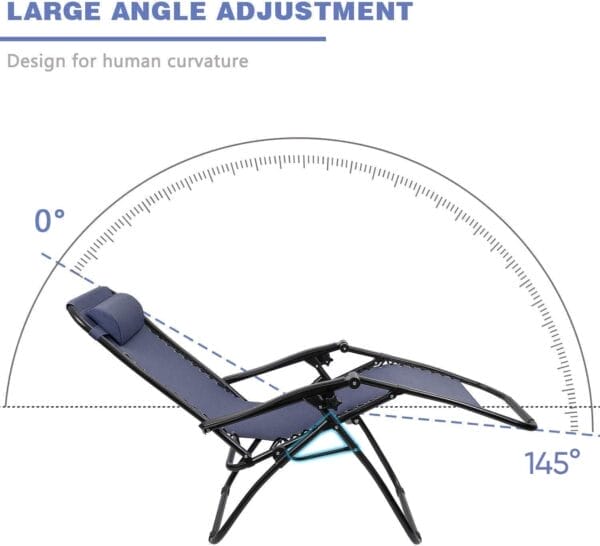 Homall Zero Gravity Chair Patio Folding Lawn Outdoor Lounge Gravity Camp Reclining Lounge Chair with Cup Holder Pillows for Poolside Backyard and Beach Set of 2 (Blue) - Image 6