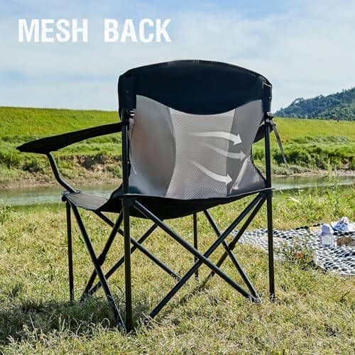 PORTAL Oversized Camping Chair Big and Tall Folding Camp Chair Portable Lawn Chairs Heavy Duty Foldable XXL Outdoor Camping Chair for Adults, Support Up to 600 lbs, Black/Grey - Image 6