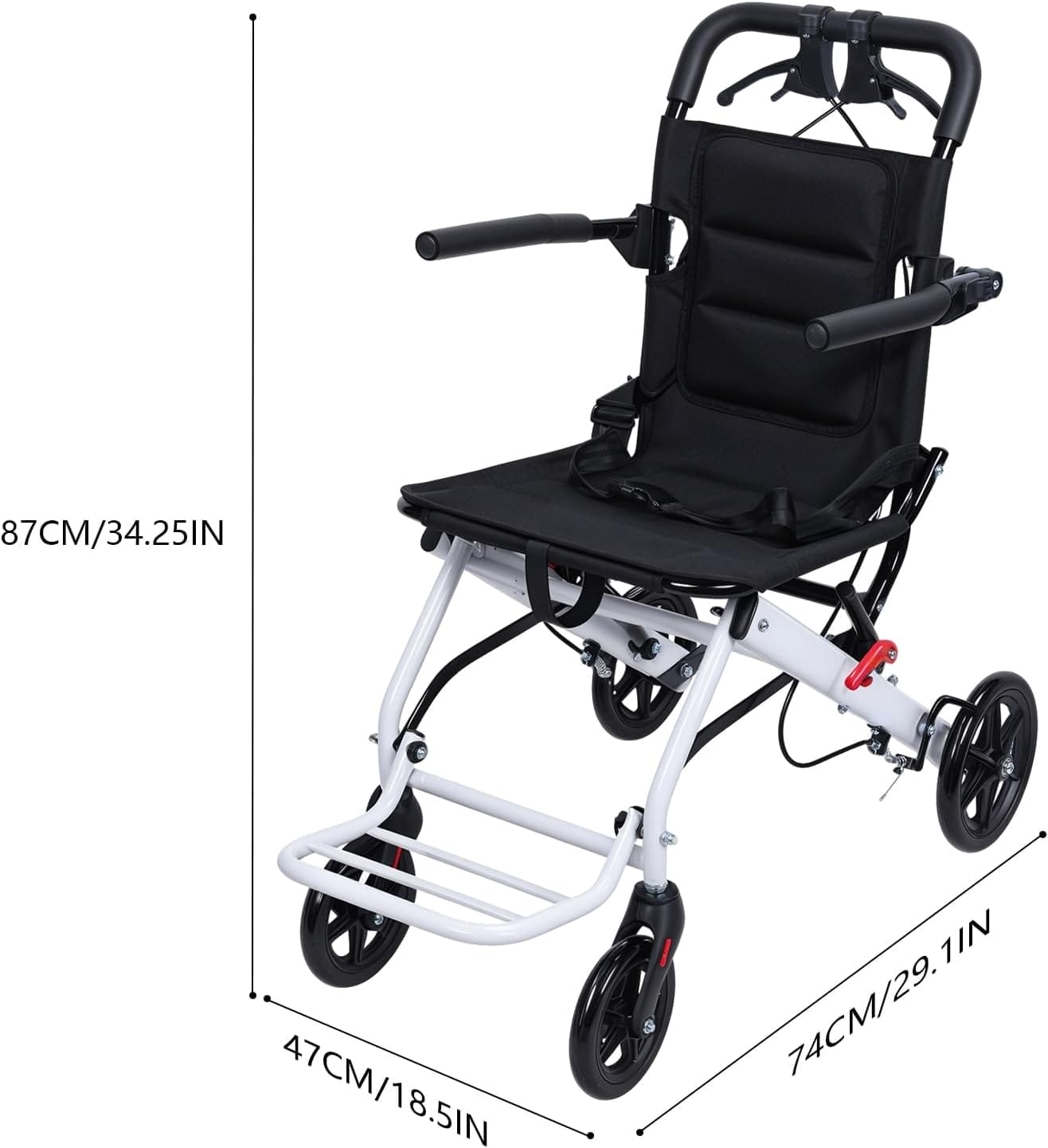 Folding Wheelchair, Portable Transit Travel Chair for Adults, Lightweight Transport Wheelchair with Adjustable Safety Strap Aluminum Frame PU Wheels, Ergonomic Design, for Adults and Seniors - Image 2