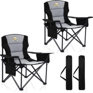 Oversized Camping Chairs 2 Pack - 450lbs Support Heavy Duty Folding Camp Chair Wide Portable Outside Collapsible Chairs with Carry Bag,Cooler,Cup Holder for Outdoor,Lawn,Sports,Baseball,Soccer-Black