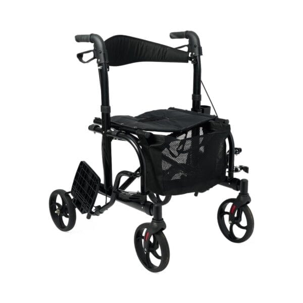 Medline Walker Wheelchair Combo, Rollator Walker for Seniors with Seat, Foldable Transport Chair with Footrests, 300 lb Capacity, Breathable Nylon, 18" Wide Seat, Black - Image 4