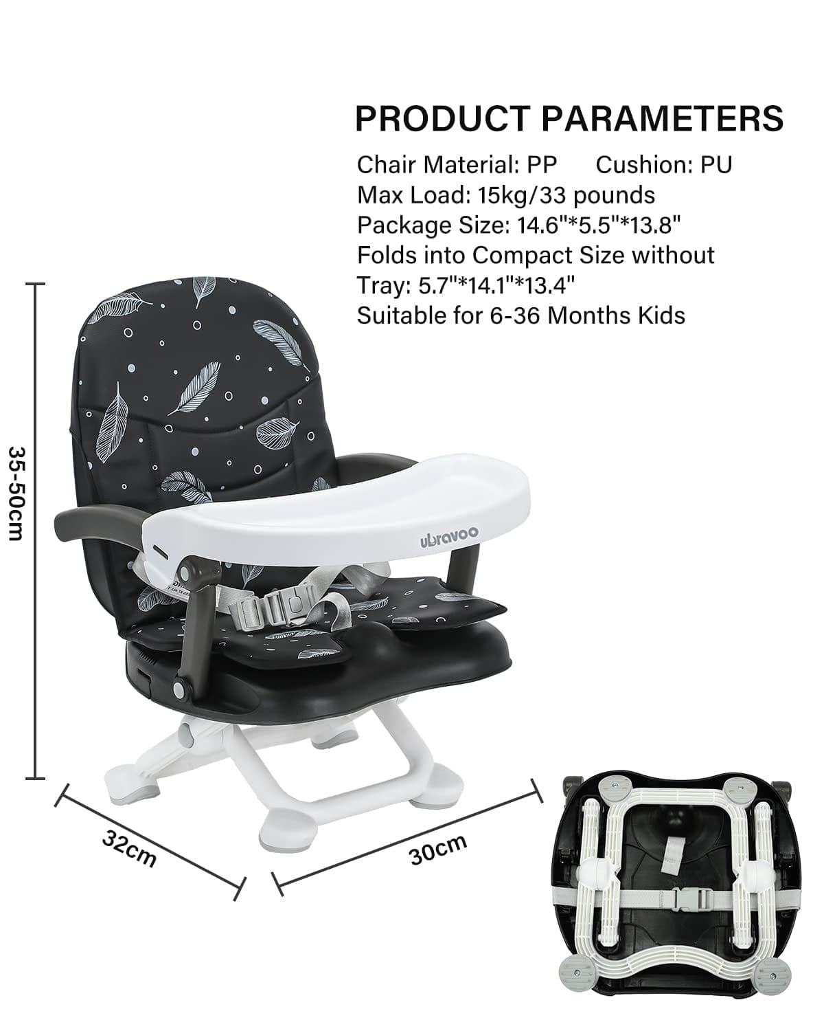 Baby Booster Seat for Dining Table with Removable Tray & Cushion, 3in1 Portable Toddler Booster Seat, 4 Height Adjustable Travel High Chair for Babies and Toddlers - Image 6