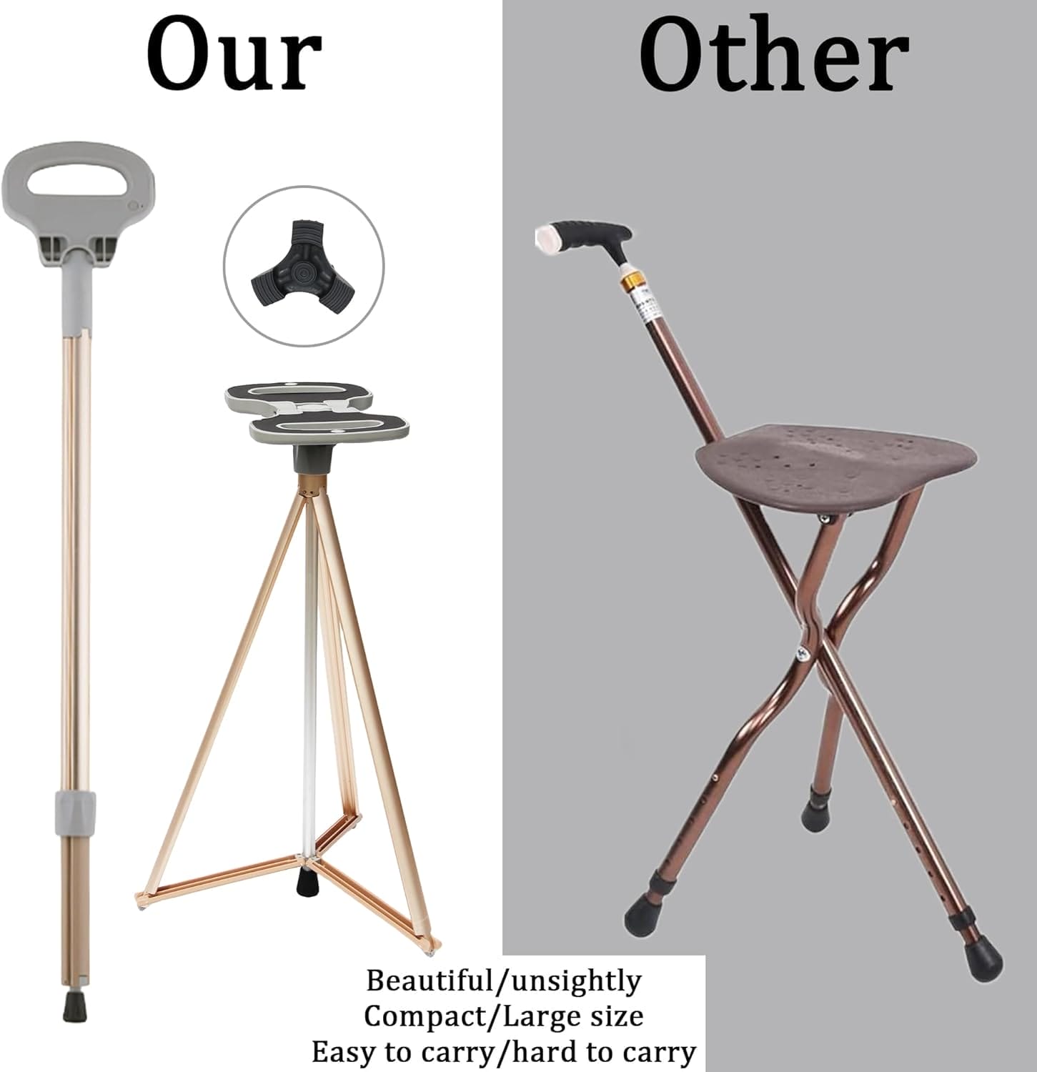 Walking Cane with Seat for Men & Women,Portable Cane Seat with Carry Bag,Lightweight Anti-Slip Walking Stick for Seniors & Adults,Foldable Adjustable Cane Chair for Travel Hiking - Image 5